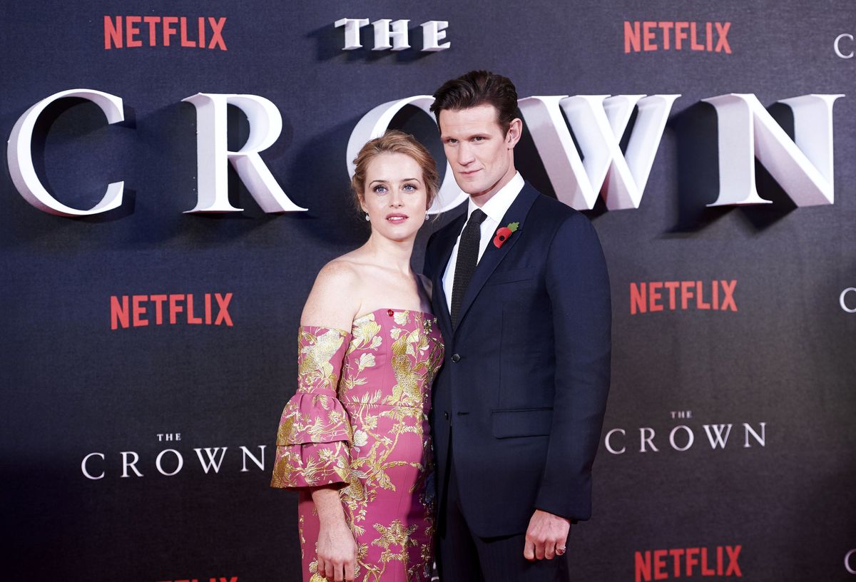 Math Smith and Claire Foy at premiere of The Crown