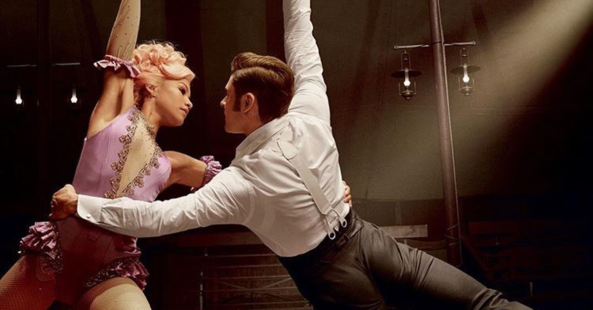zendaya and zac efron doing trapeze stunts