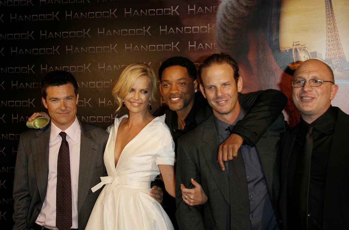 Will Smith with Hancock Cast Jason Bateman and Charlize Theron