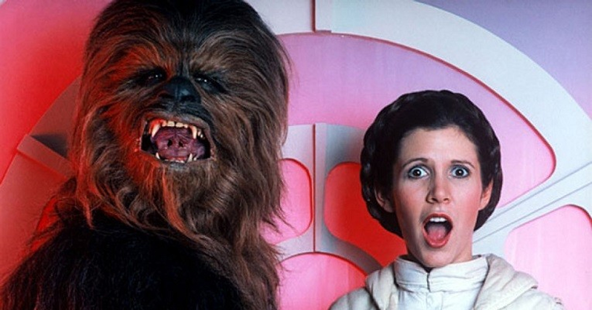 chewbacca and carrie fisher in star wars