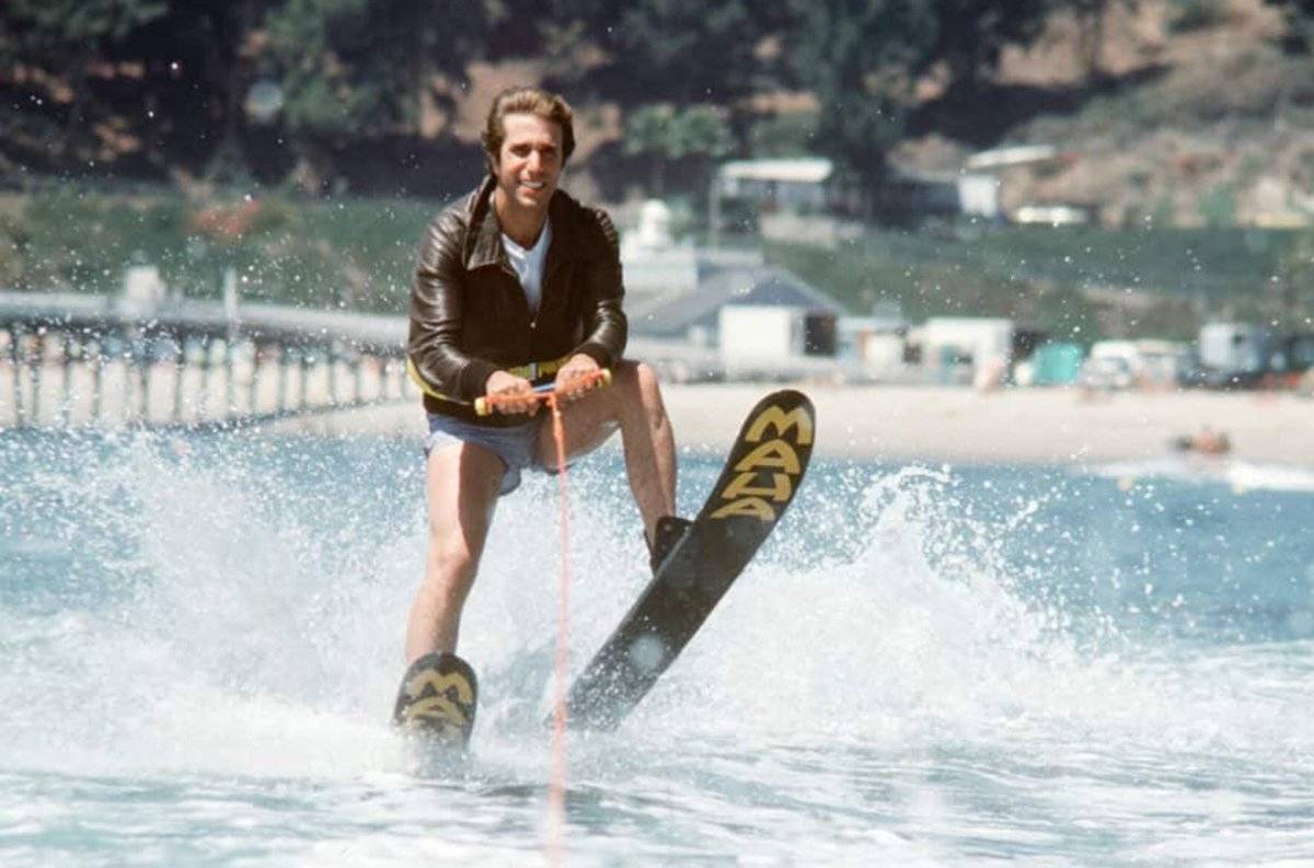 henry winkler jet skiing with a leather jacket
