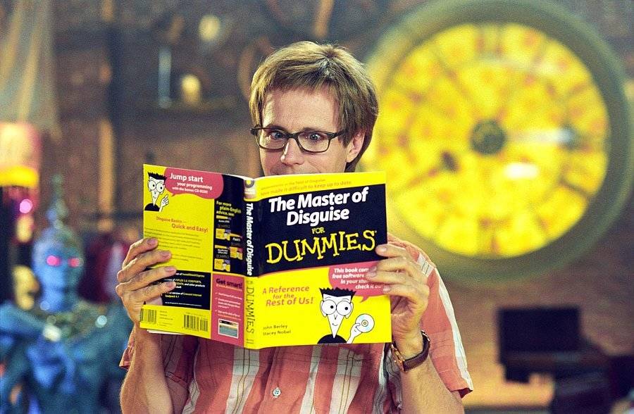 dana carvey reading a for dummies book in the master of disguise