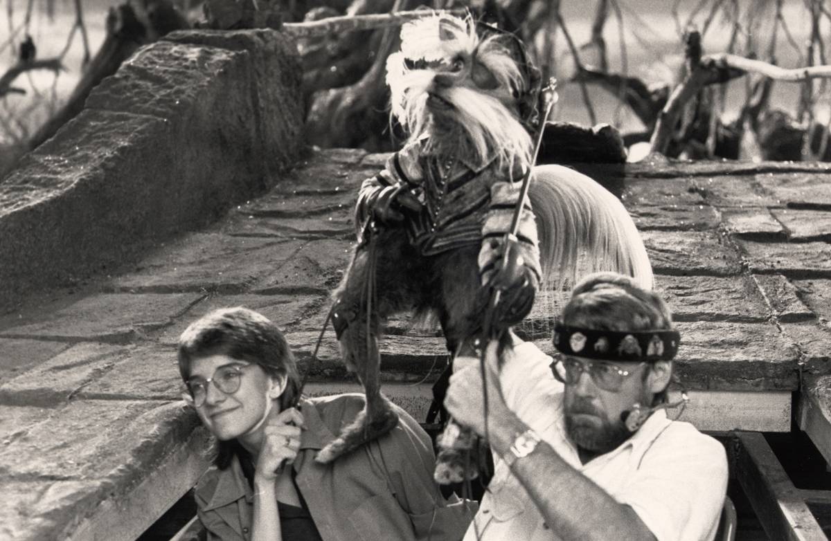 Two puppeteers operate Sir Didymus in Labyrinth.