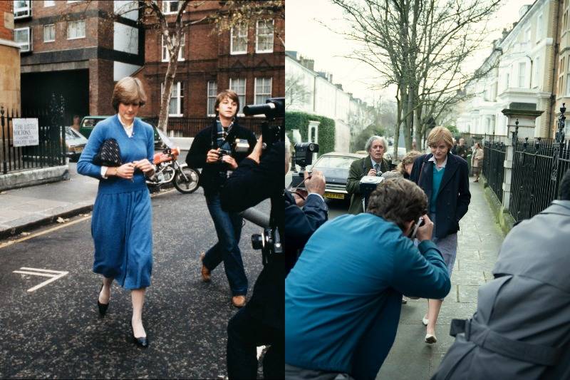 princess diana getting her photo taken on the street