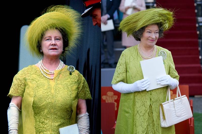 the queen mother in a bright green dress