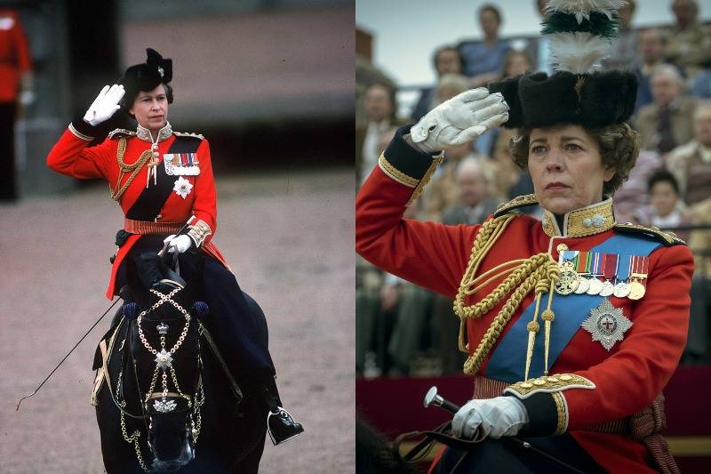 queen on her horse at trooping the colour ceremony