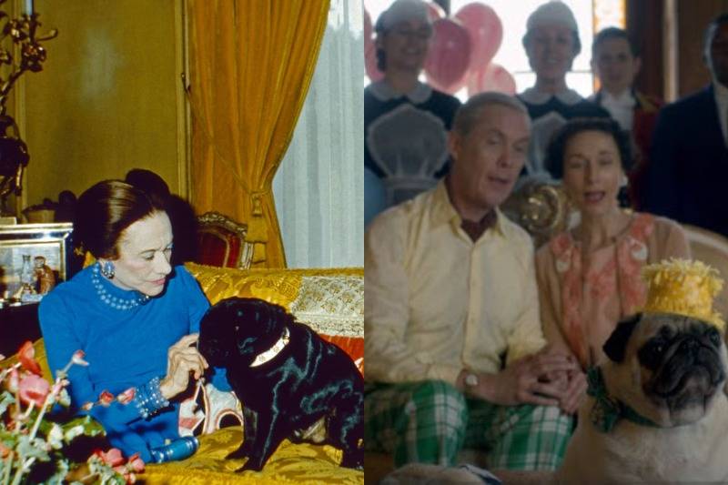 wallis simpson playing with her pugs