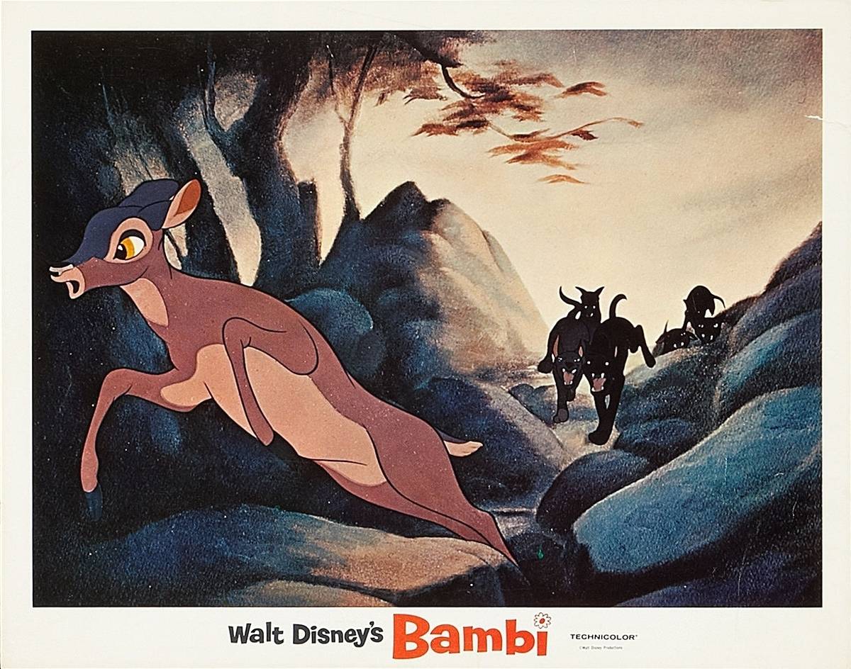 Bambi's mom running away in promo shot from Bambi (1942)