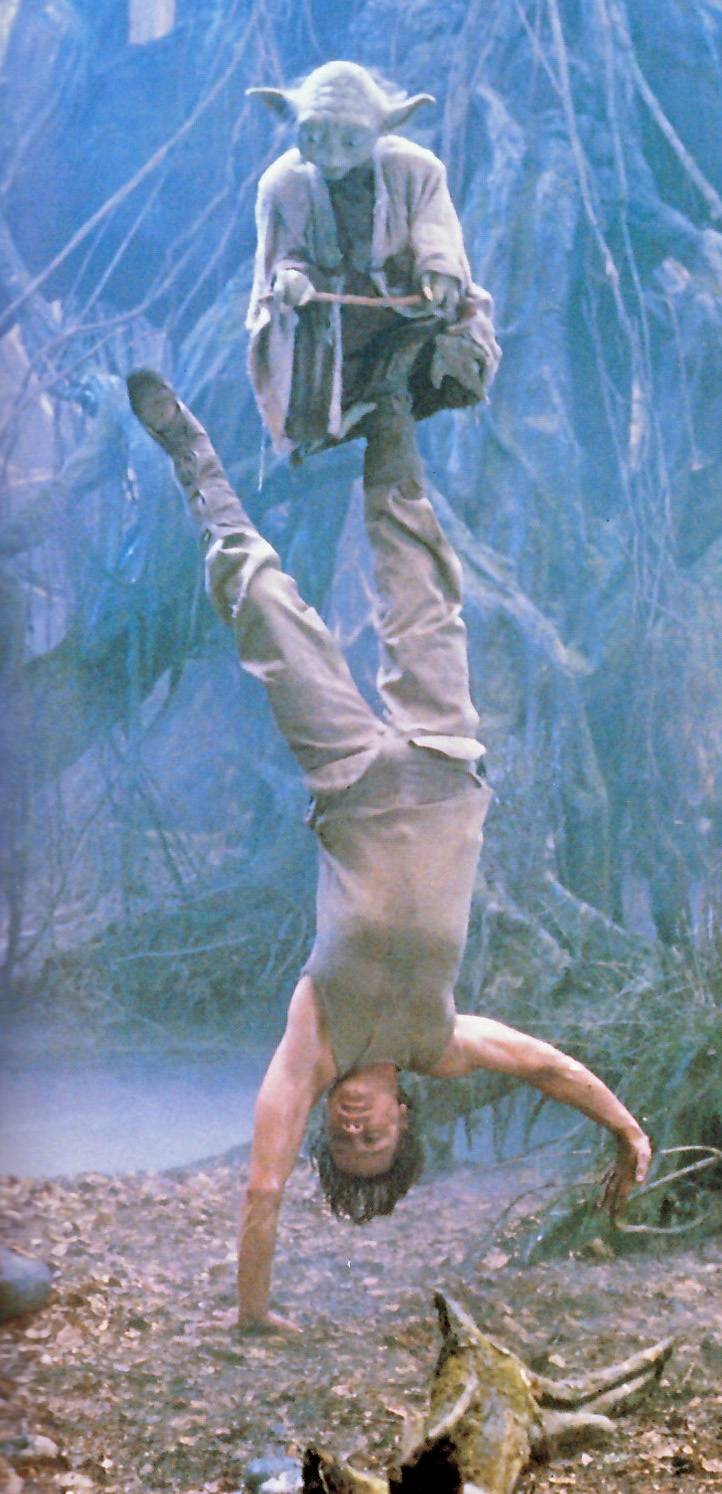Mark Hamill does a handstand in Episode V: The Empire Strikes back