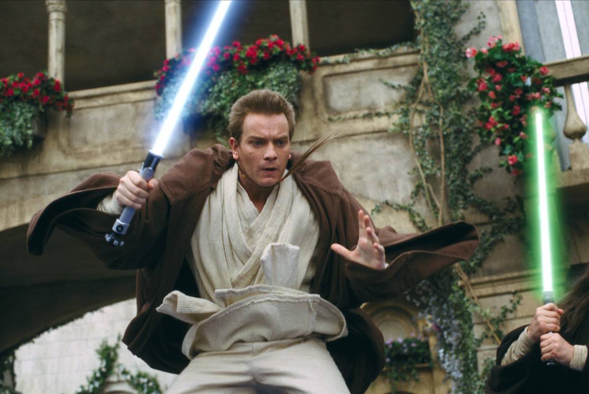 Ewan McGregor in character as Obi-Wan Kenobi in The Phantom Menace