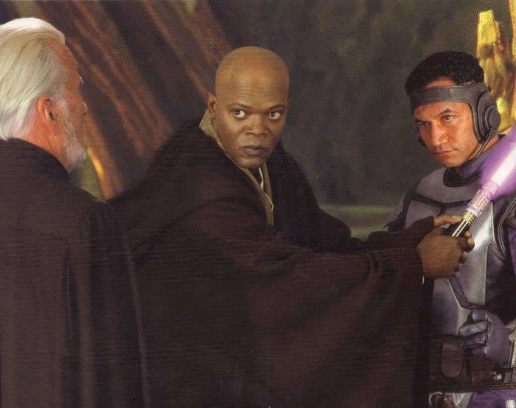 Samuel L. Jackson in character as Mace Windu in Attack of the Clones (2002)