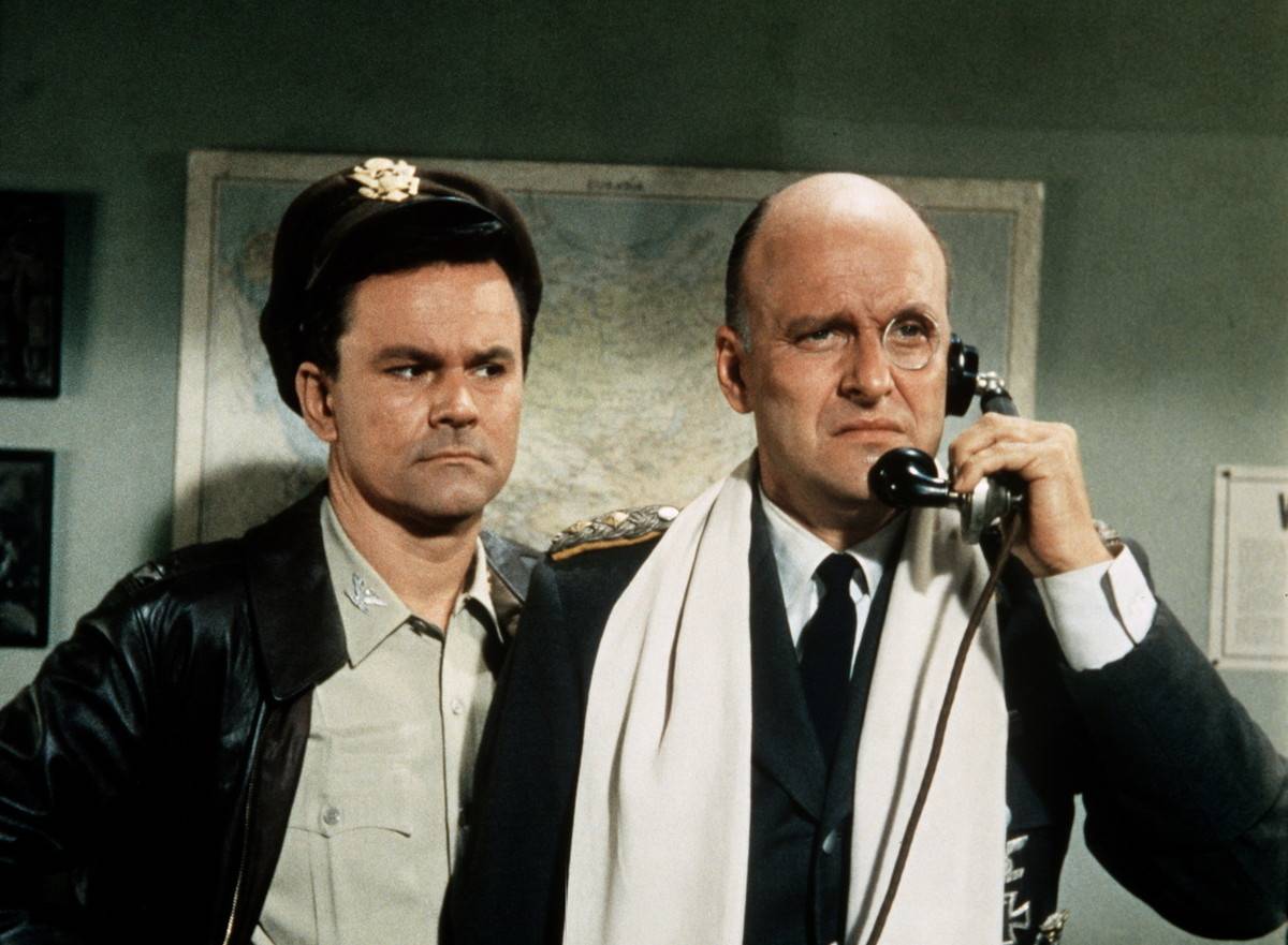 Colonel Klink holds phone in scene from Hogan's Heroes