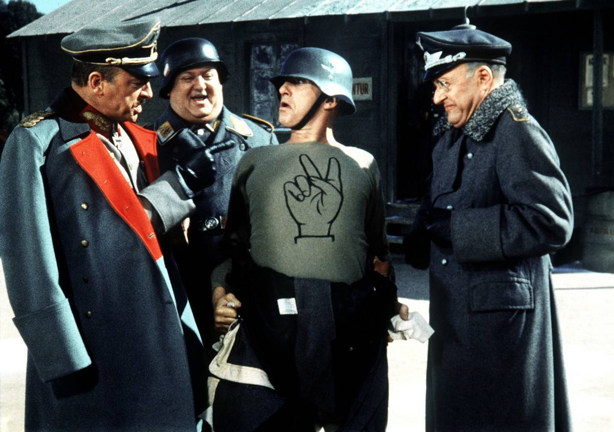 Characters on set in costume filming Hogan's Heroes