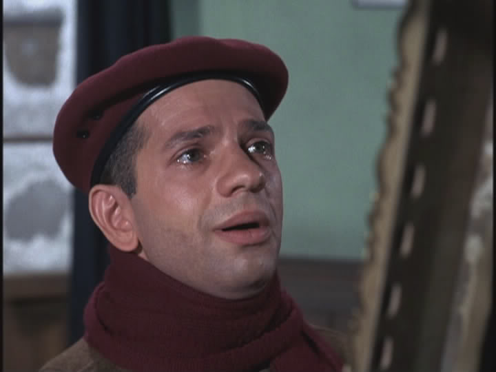 LeBeau on set in character for Hogan's Heroes wearing red beret