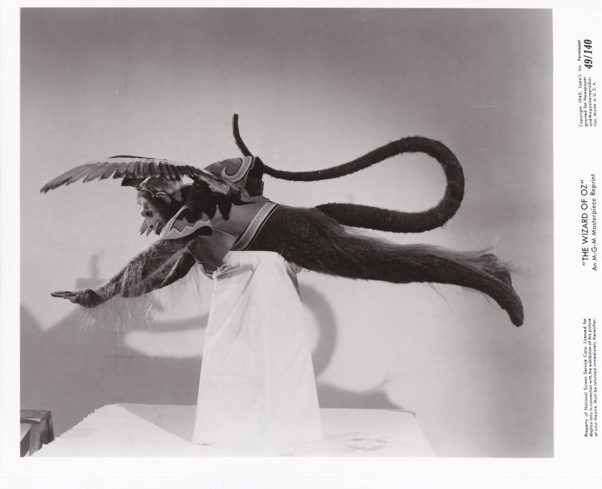 Person in flying monkey costume for filming the wizard of oz