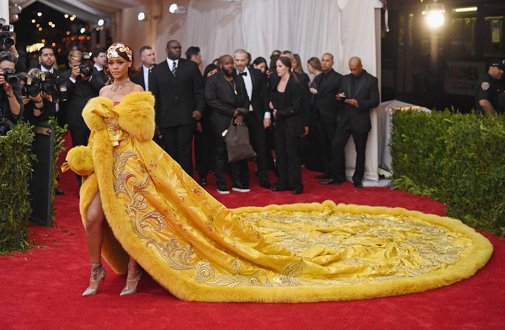 rihanna in a long yellow dress