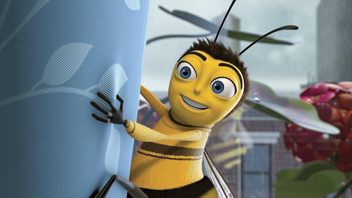 Barry B. Benson peeking around a corner in Bee Movie