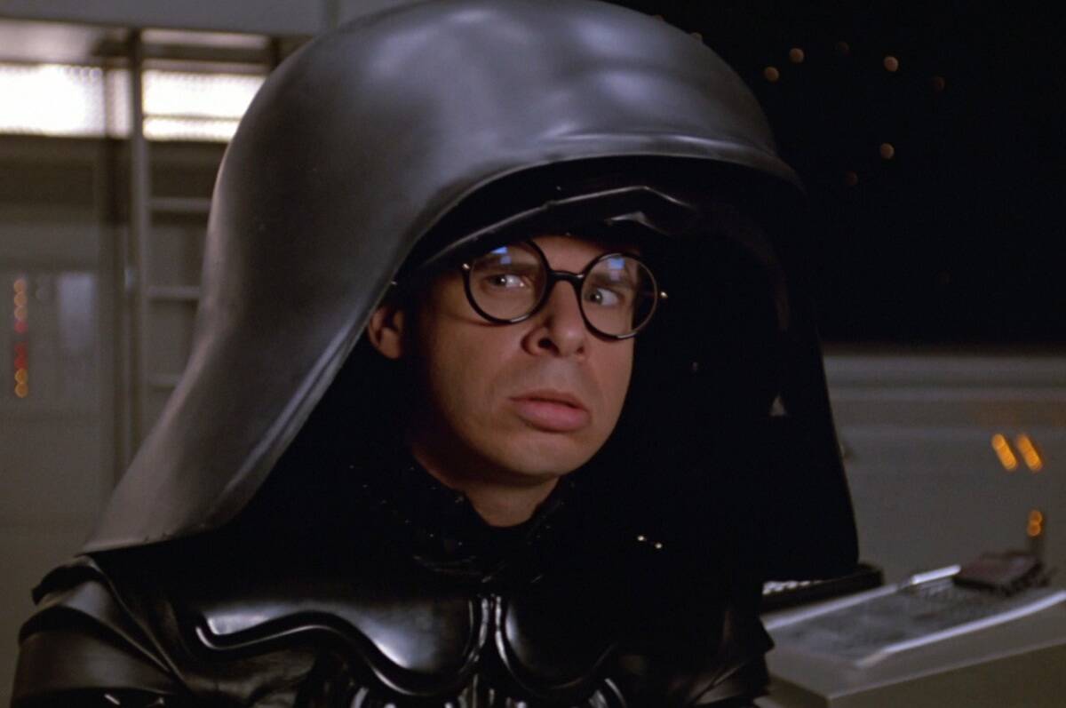 Rick Moranis looking suspicious as Dark Helmet in Spaceballs