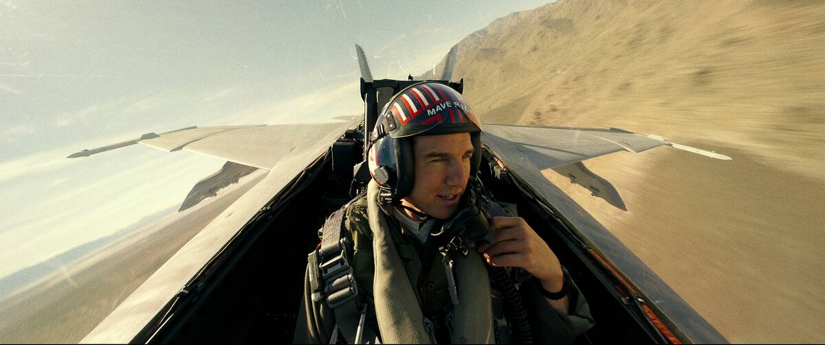 Tom Cruise in fighter jet's cockpit as Pete 'Maverick' Mitchell in Top Gun Maverick