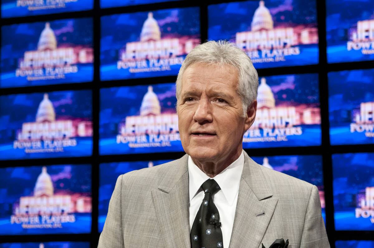 Alex Trebek speaks during a rehearsal before a taping of Jeopardy! Power Players Week at DAR Constitution Hall on April 21, 2012 in
Washington, DC.