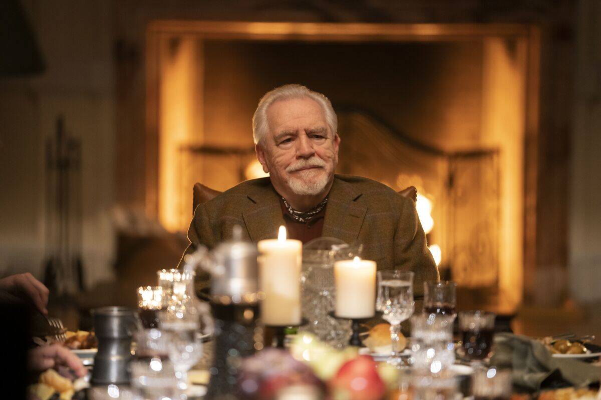 Brian Cox at dinner table as Logan Roy in Succession