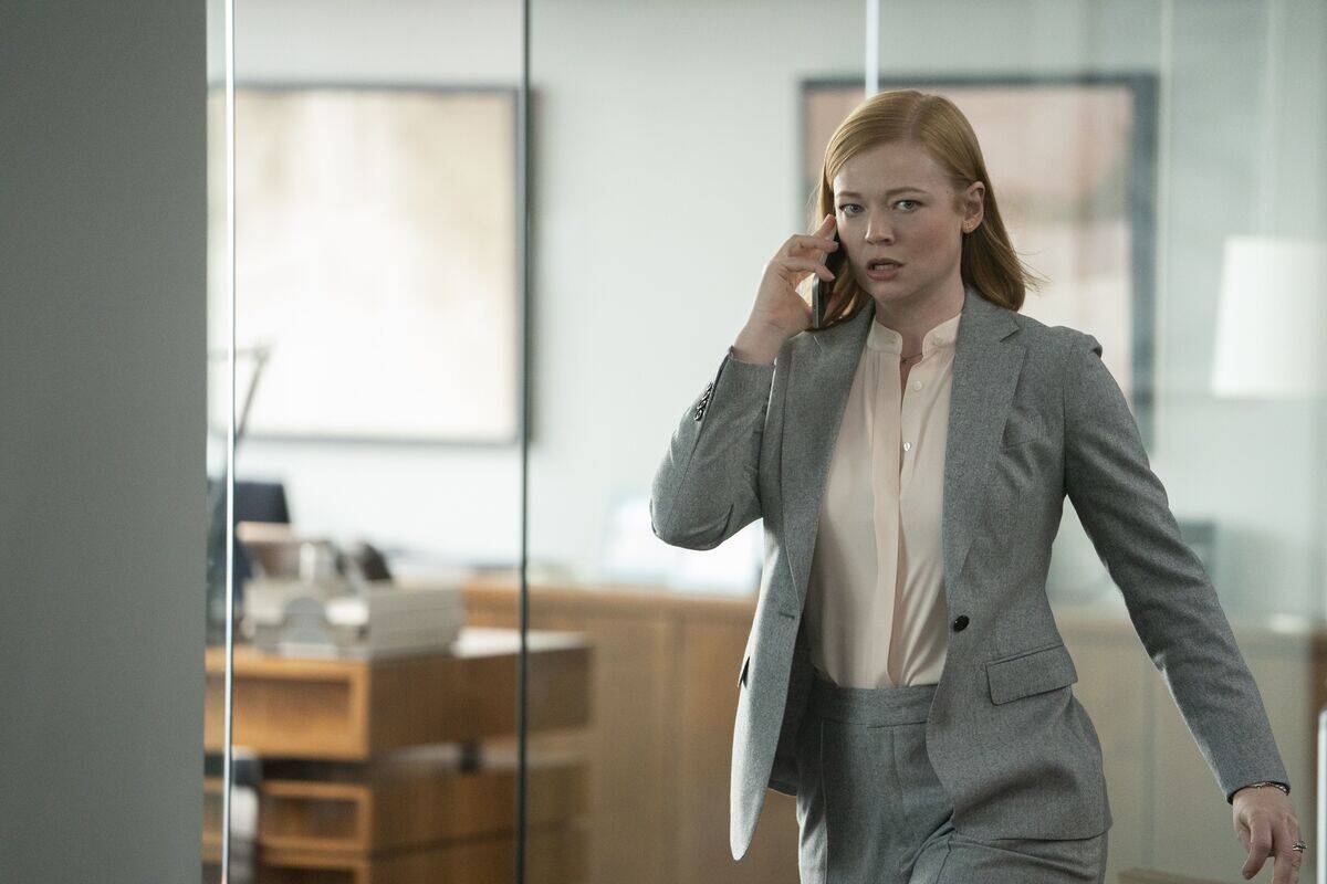 Sarah Snook talking on phone as Shiv Roy in Succession