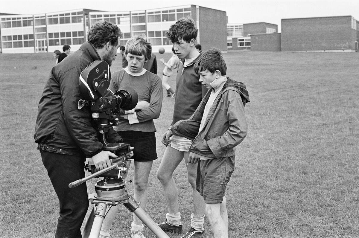 David Bradley (right) on the film set of the film Kes 15th July 1968